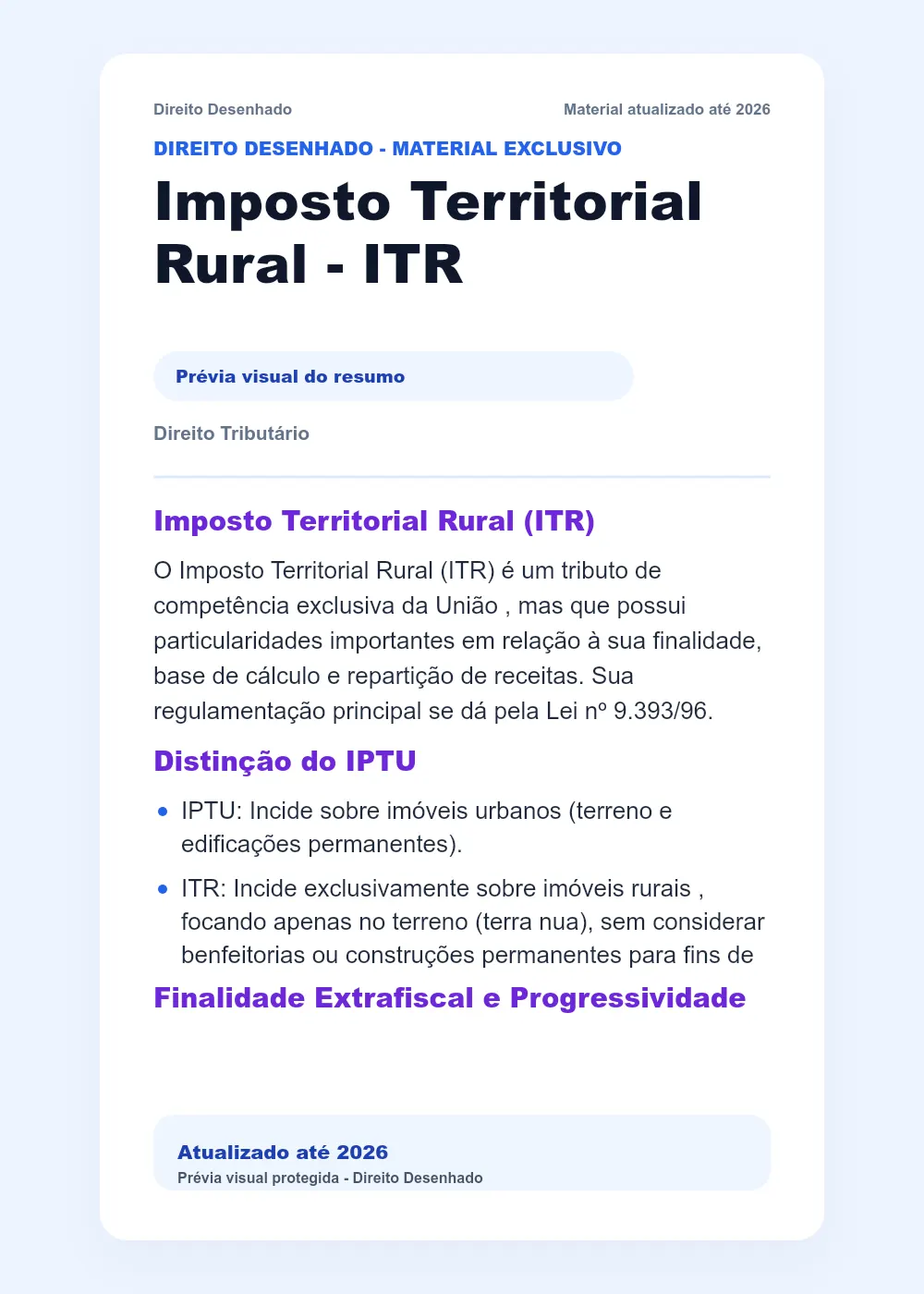 Resumos de Direito Tributário: Imposto Territorial Rural - ITR