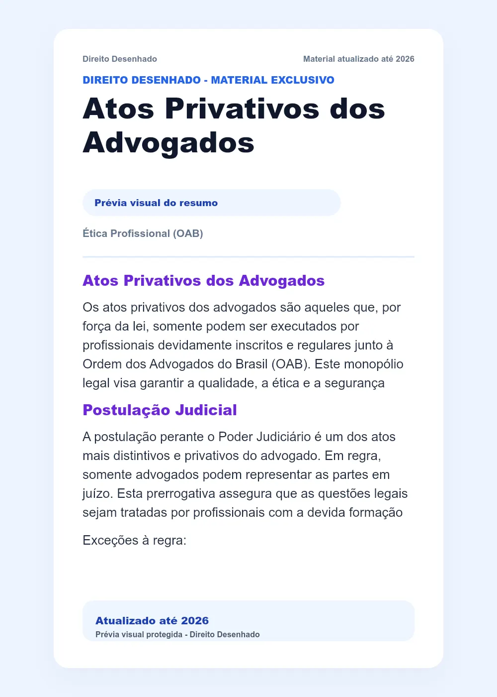 Resumos de Ética - OAB: Atos Privativos dos Advogados