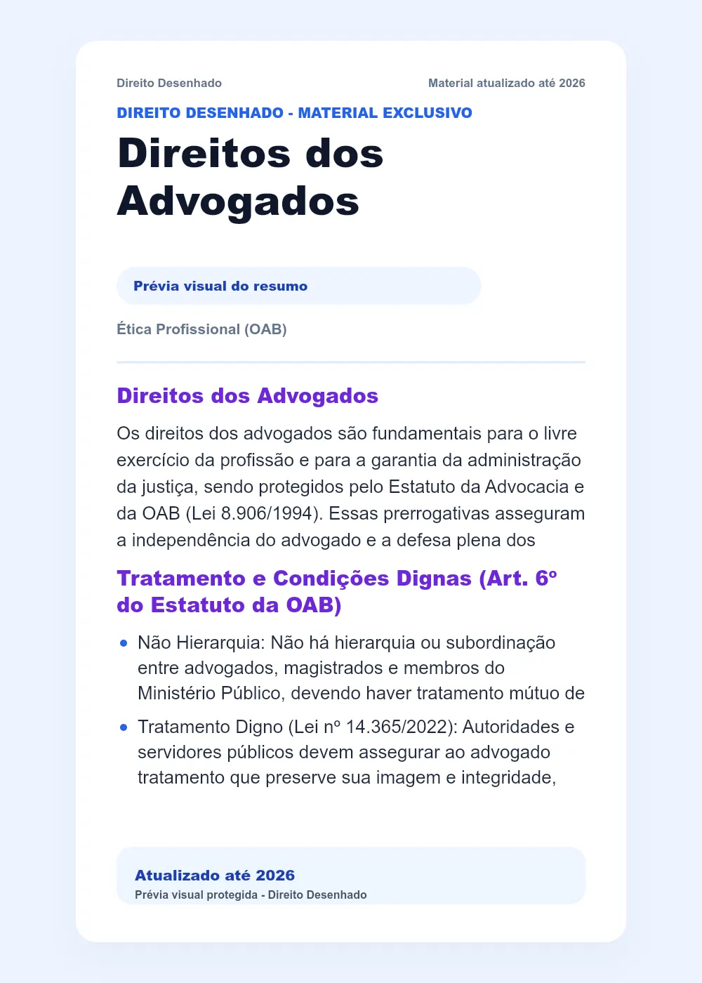 Resumos de Ética - OAB: Direitos dos Advogados
