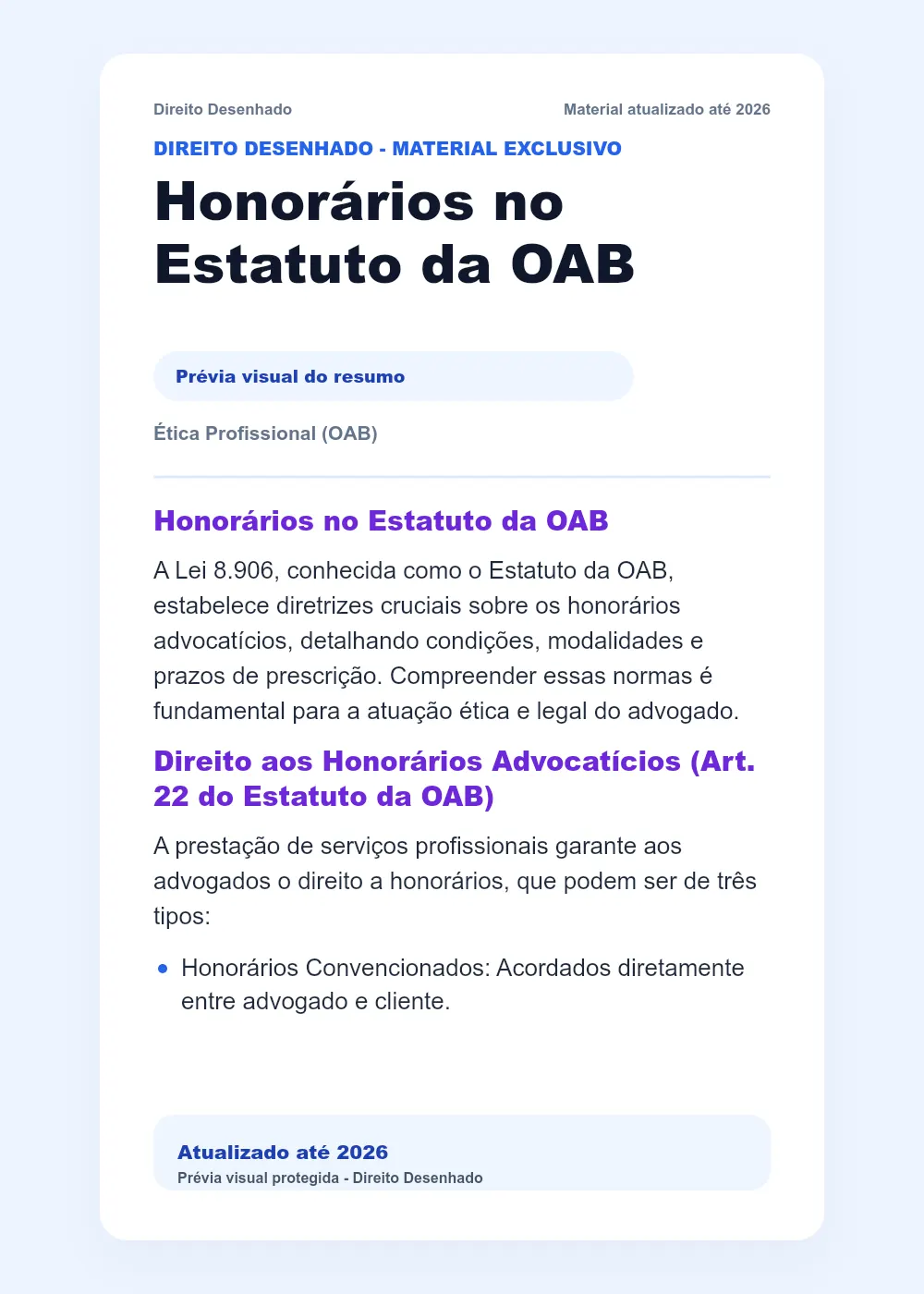 Resumos de Ética - OAB: Honorários no Estatuto da OAB