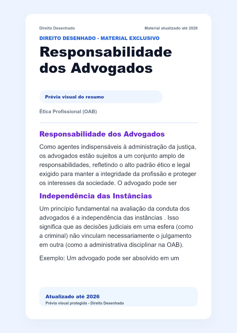 Resumos de Ética - OAB: Responsabilidade dos Advogados