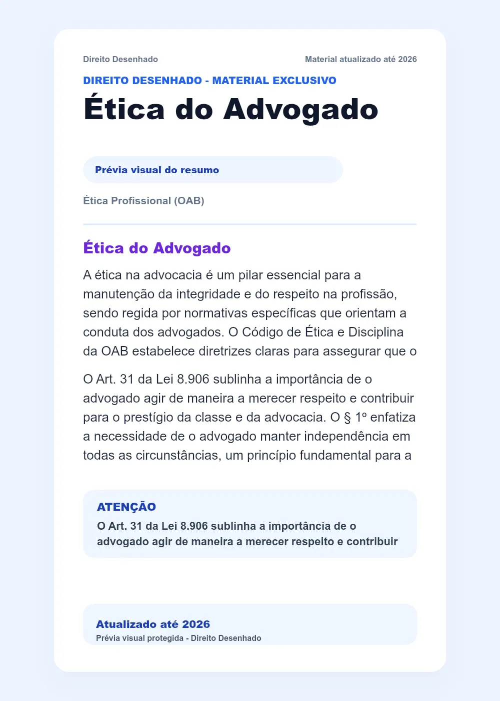 Resumos de Ética - OAB: Ética do Advogado