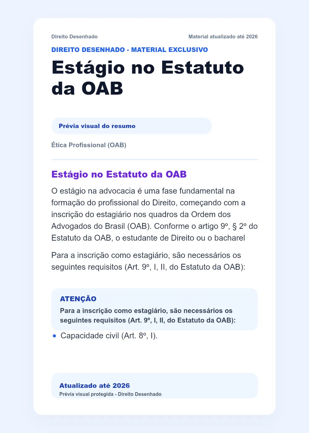 Resumos de Ética - OAB: Estágio no Estatuto da OAB