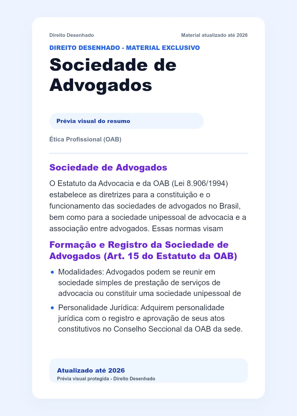 Resumos de Ética - OAB: Sociedade de Advogados