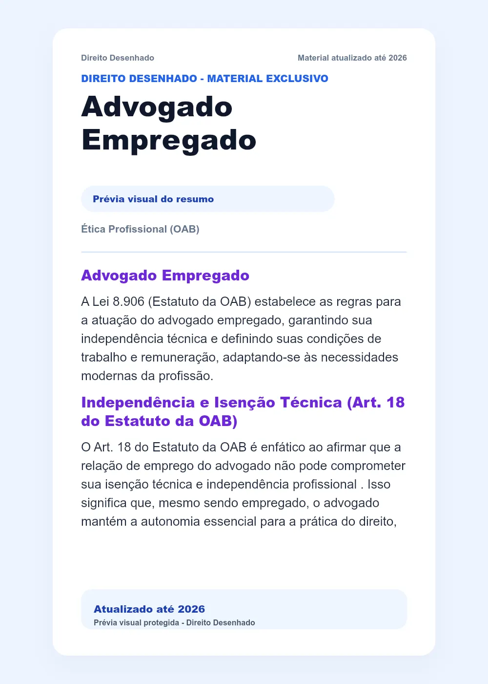 Resumos de Ética - OAB: Advogado Empregado