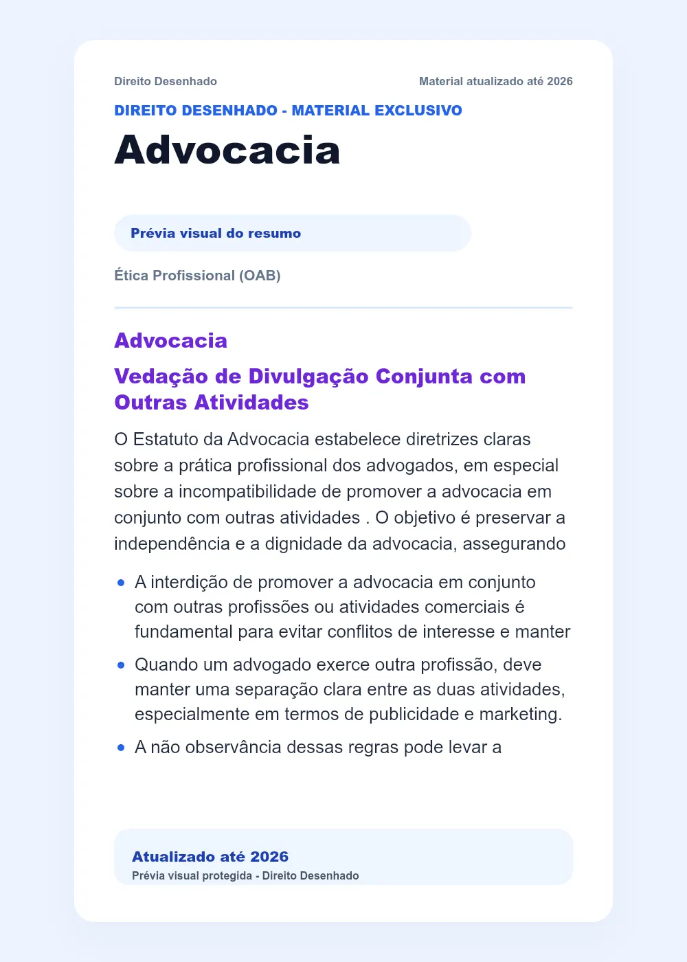 Resumos de Ética - OAB: Advocacia