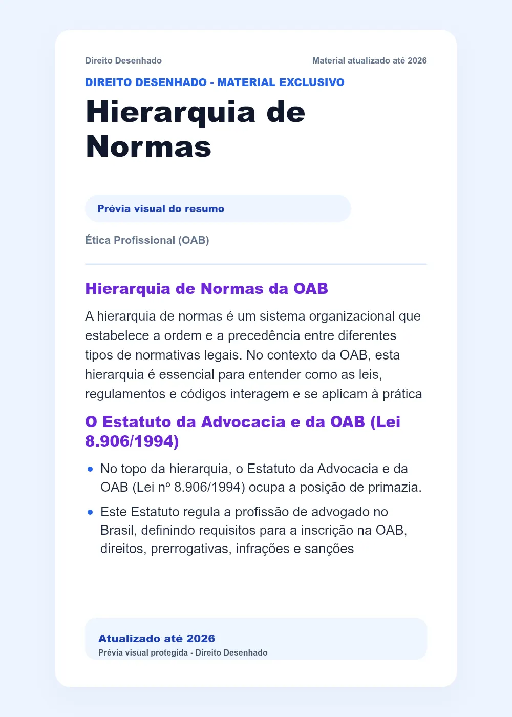 Resumos de Ética - OAB: Hierarquia de Normas