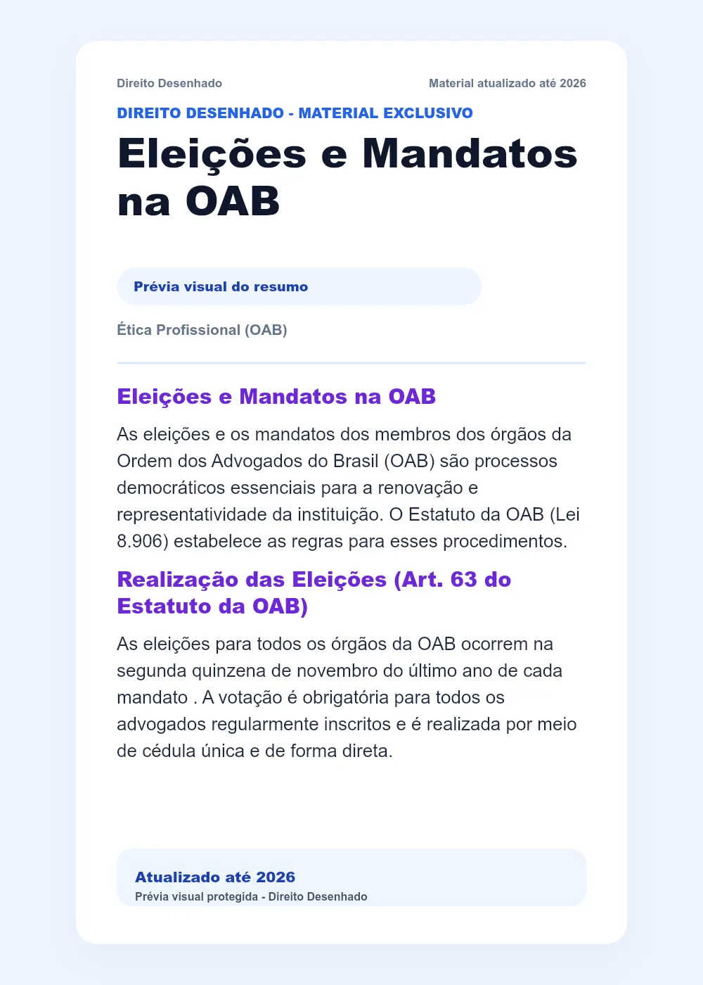 Resumos de Ética - OAB: Eleições e Mandatos na OAB