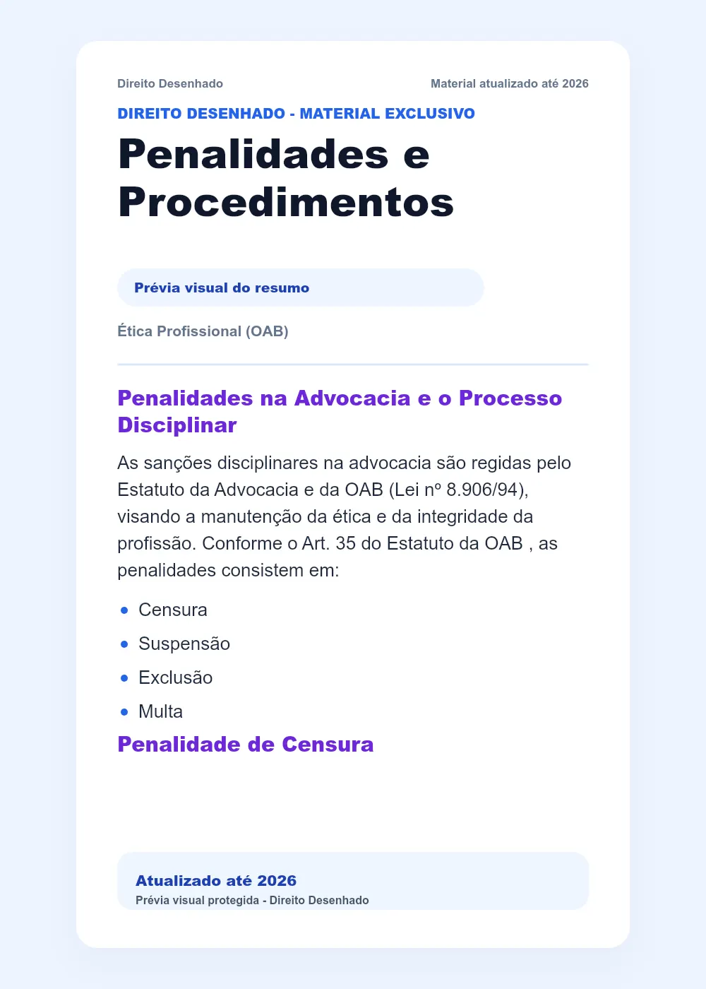 Resumos de Ética - OAB: Penalidades e Procedimentos