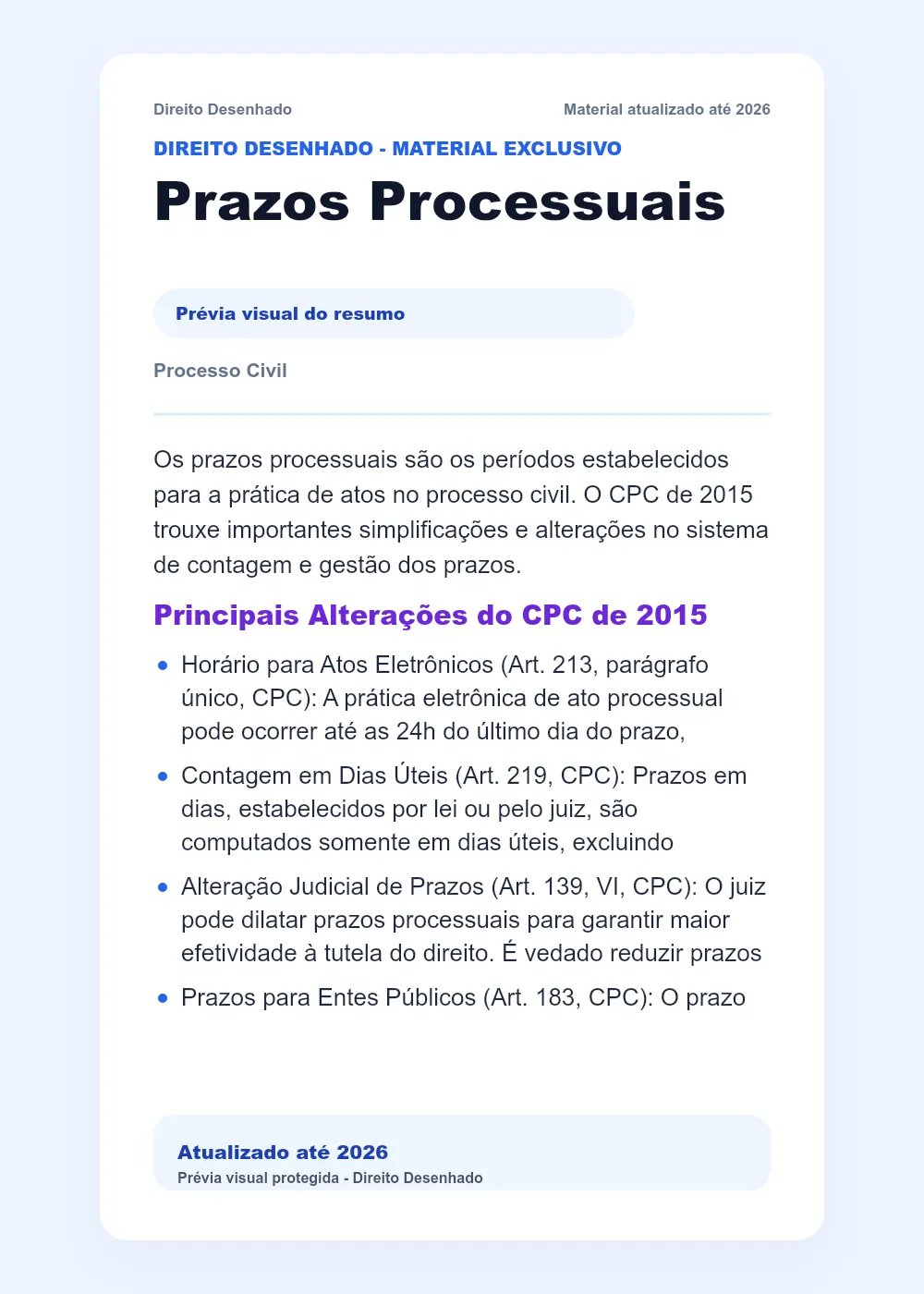 Resumos de Processo Civil: Prazos Processuais