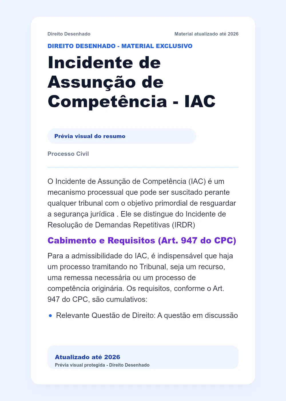 Resumos de Processo Civil: Incidente de Assunção de Competência - IAC