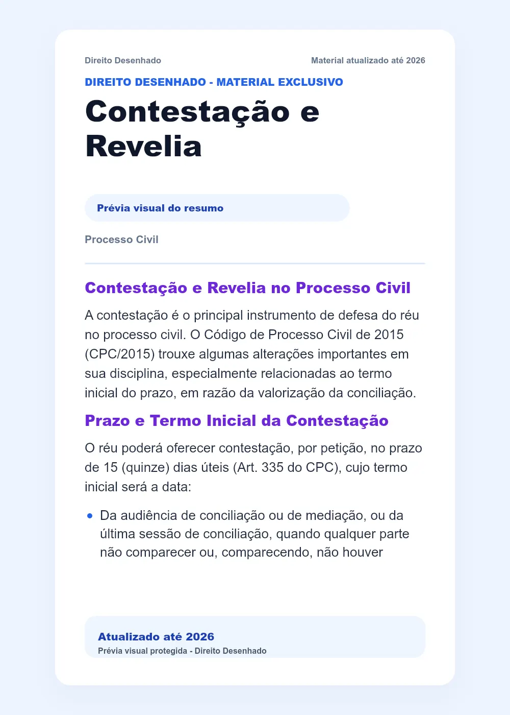 Resumos de Processo Civil: Contestação e Revelia