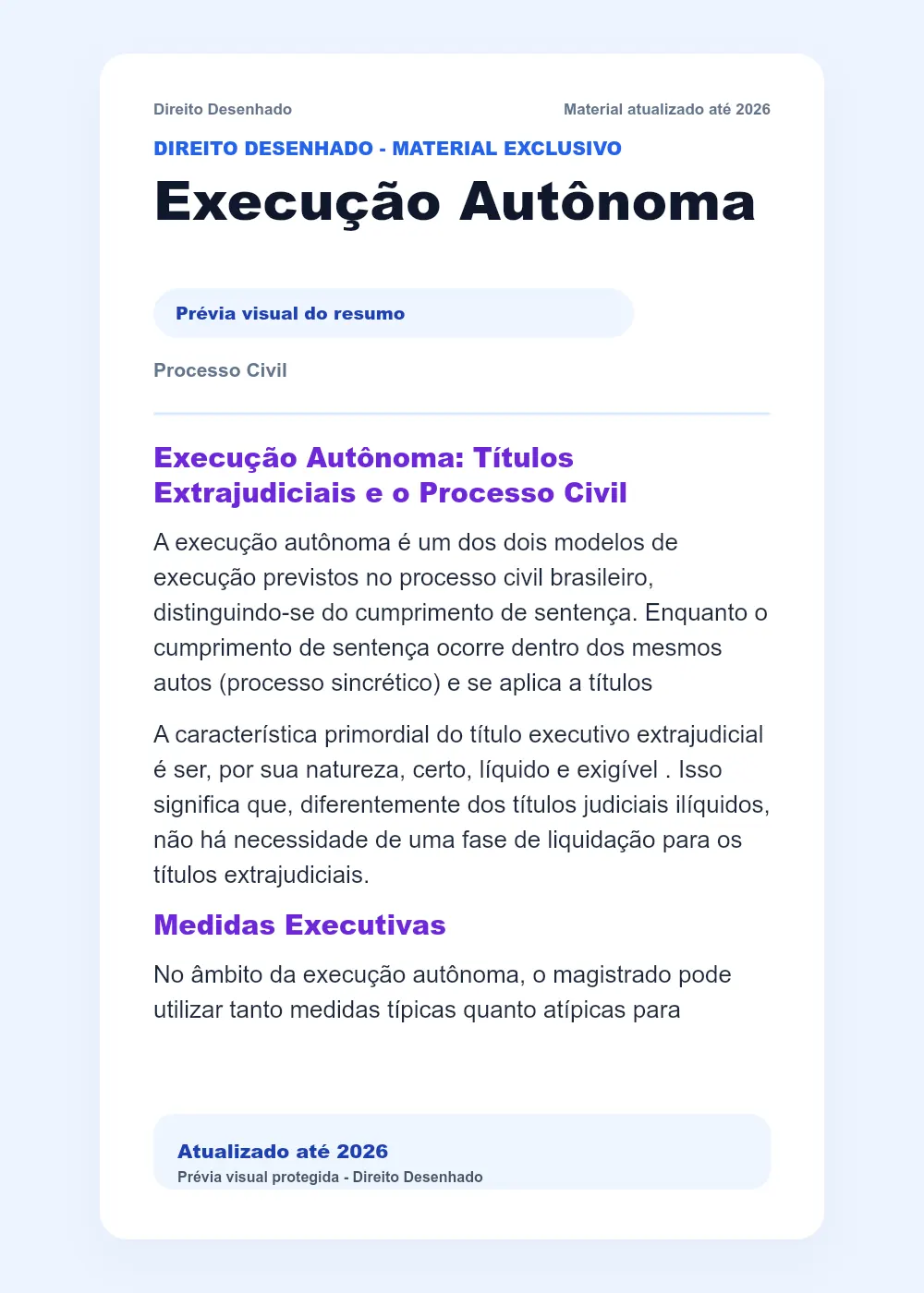 Resumos de Processo Civil: Execução Autônoma
