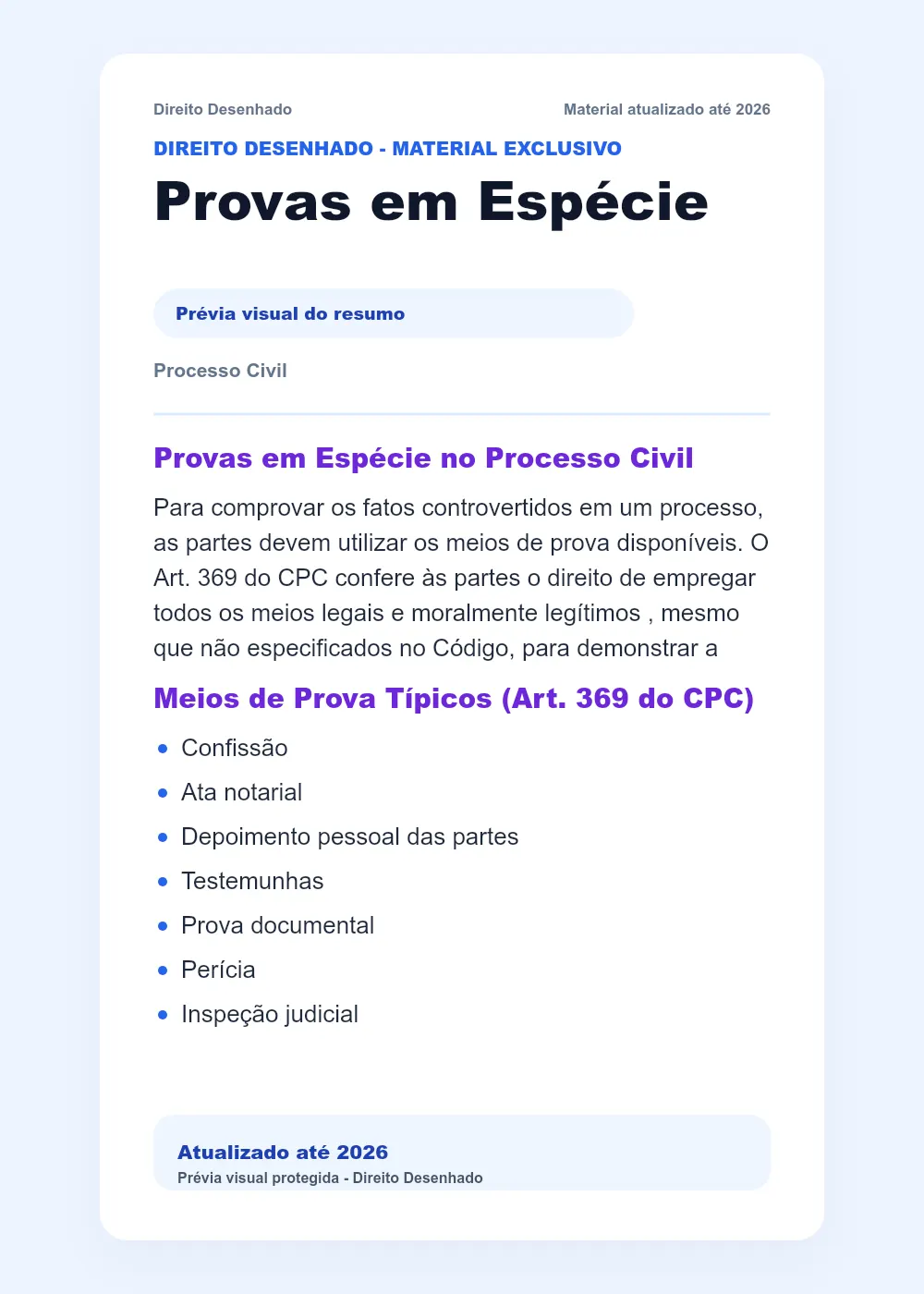Resumos de Processo Civil: Provas em Espécie
