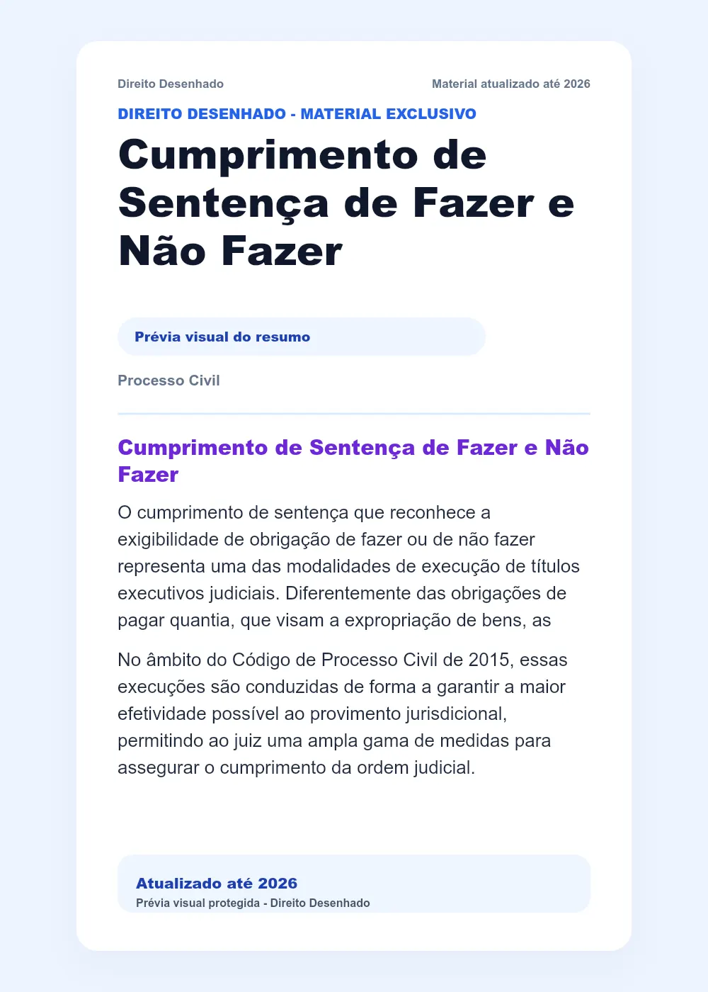 Resumos de Processo Civil: Cumprimento de Sentença de Fazer e Não Fazer
