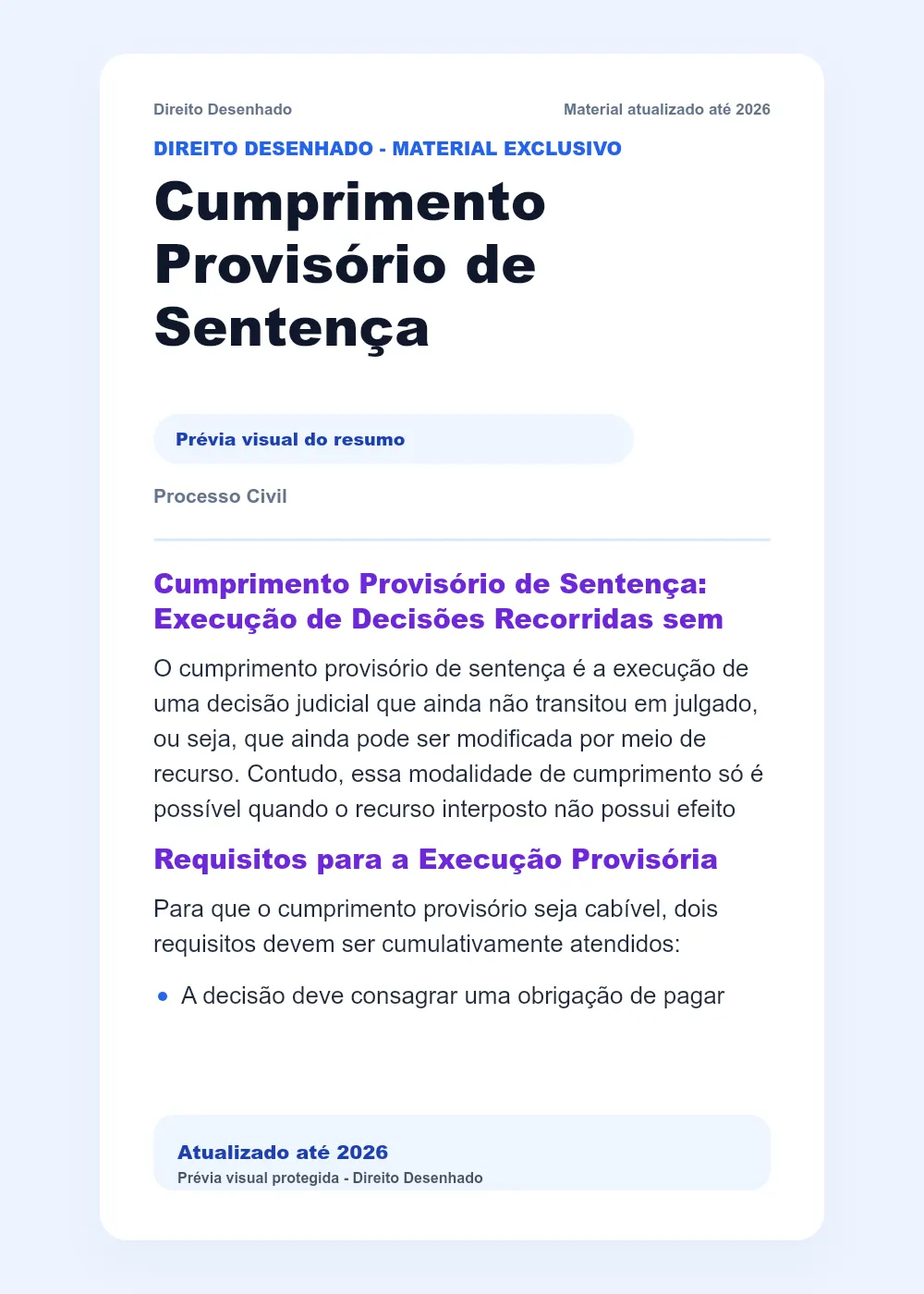 Resumos de Processo Civil: Cumprimento Provisório de Sentença