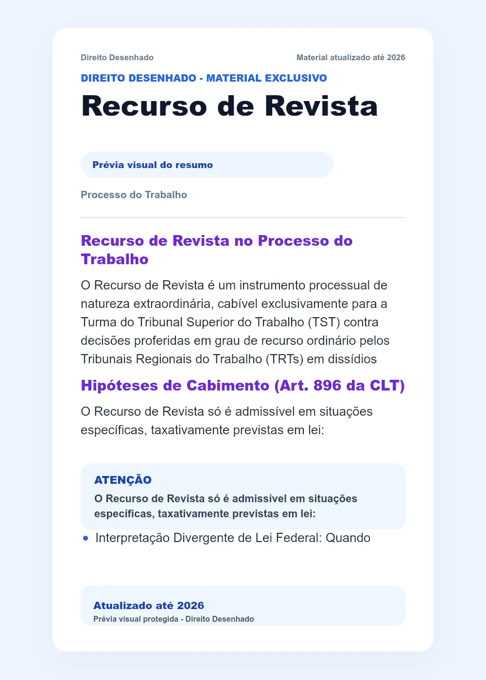 Resumos de Processo do Trabalho: Recurso de Revista