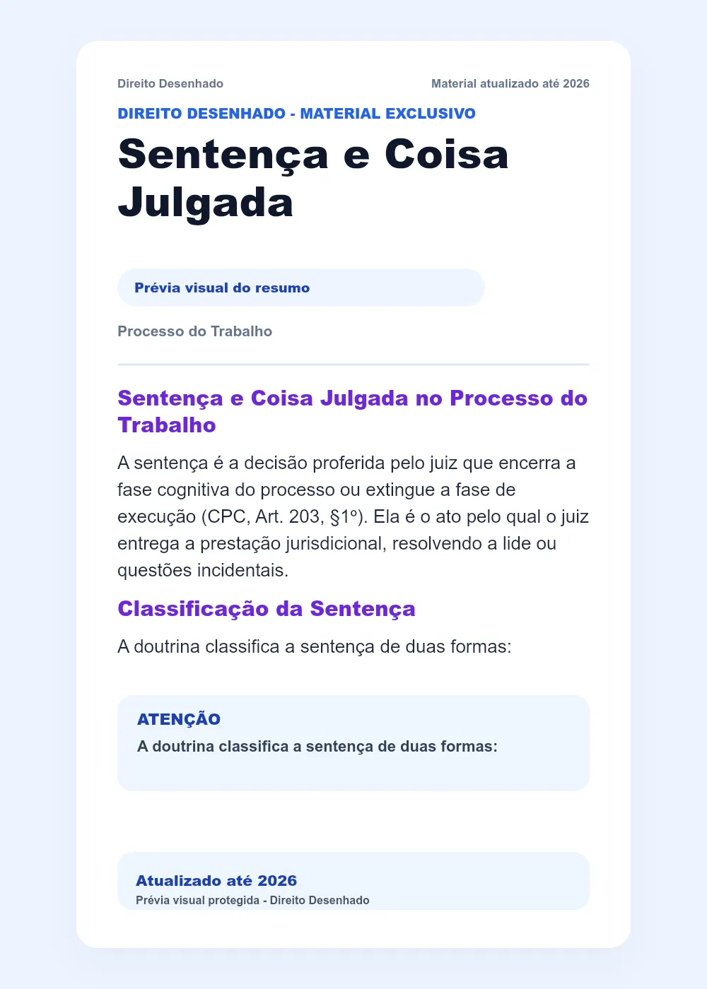 Resumos de Processo do Trabalho: Sentença e Coisa Julgada