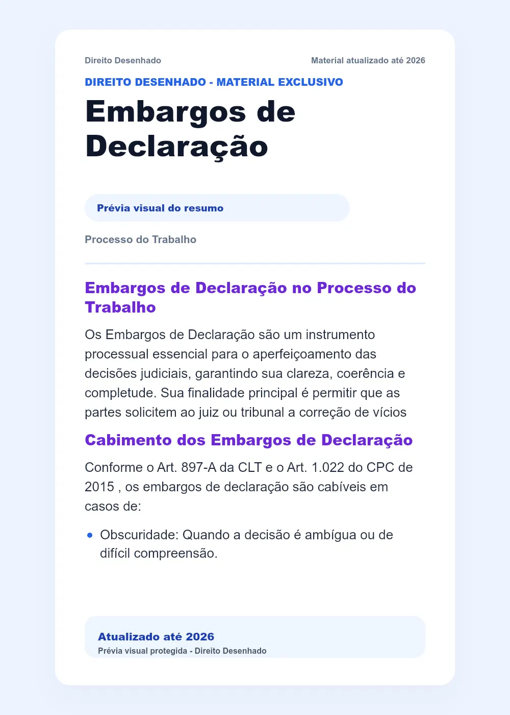 Resumos de Processo do Trabalho: Embargos de Declaração