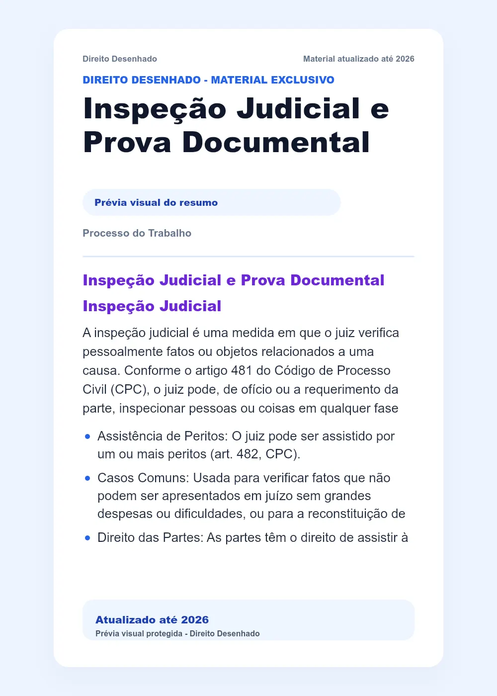 Resumos de Processo do Trabalho: Inspeção Judicial e Prova Documental