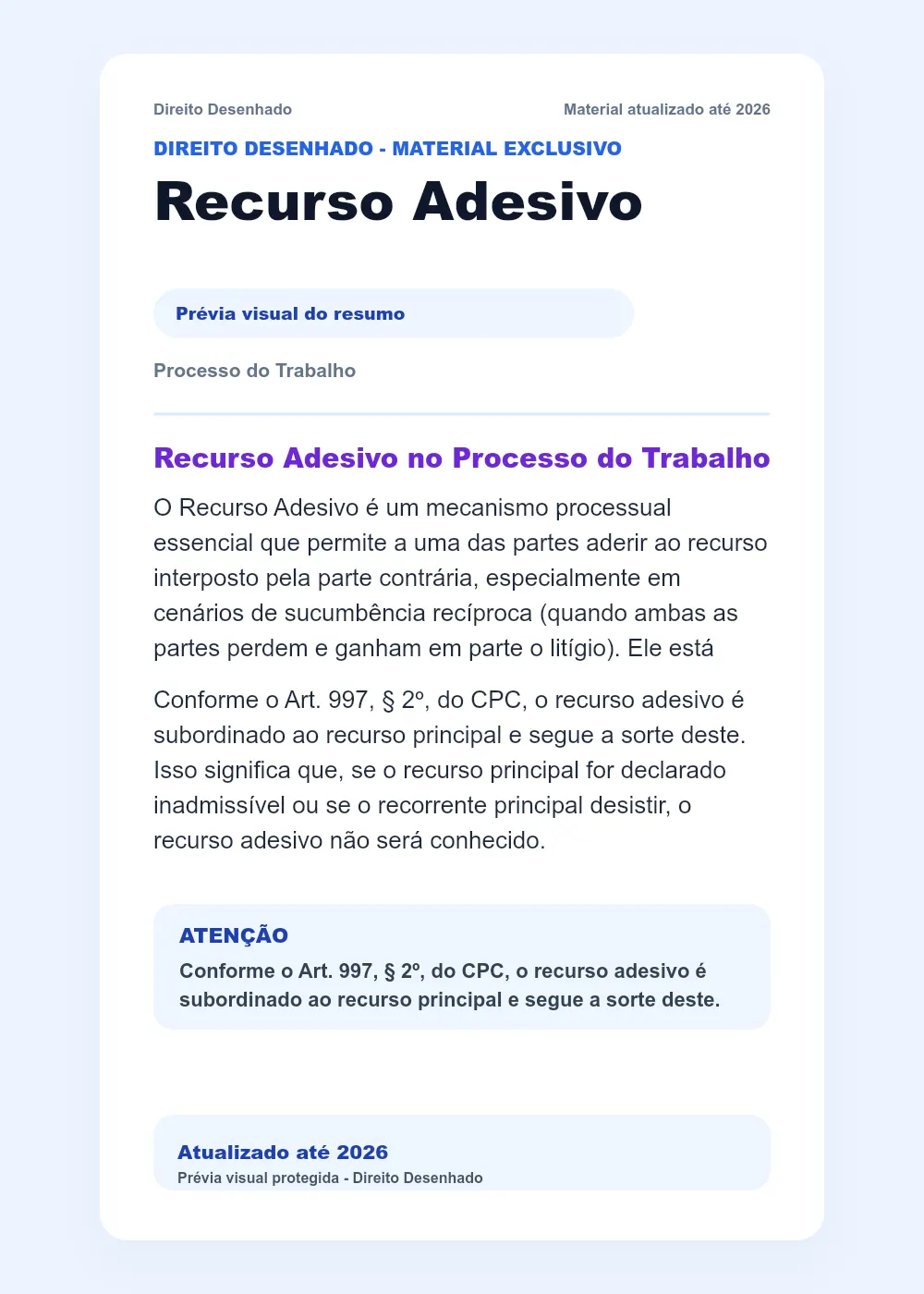 Resumos de Processo do Trabalho: Recurso Adesivo