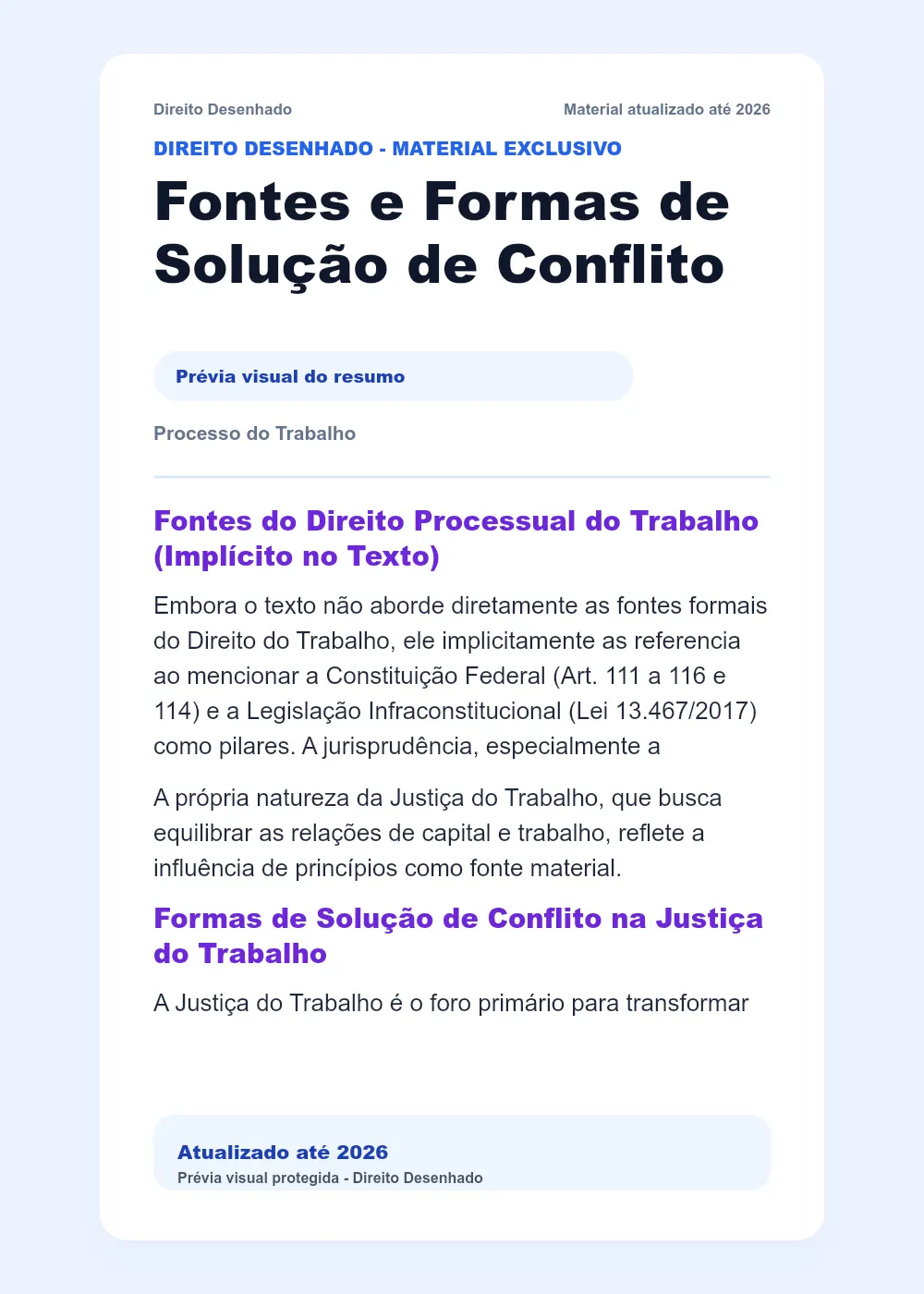 Resumos de Processo do Trabalho: Fontes e Formas de Solução de Conflito