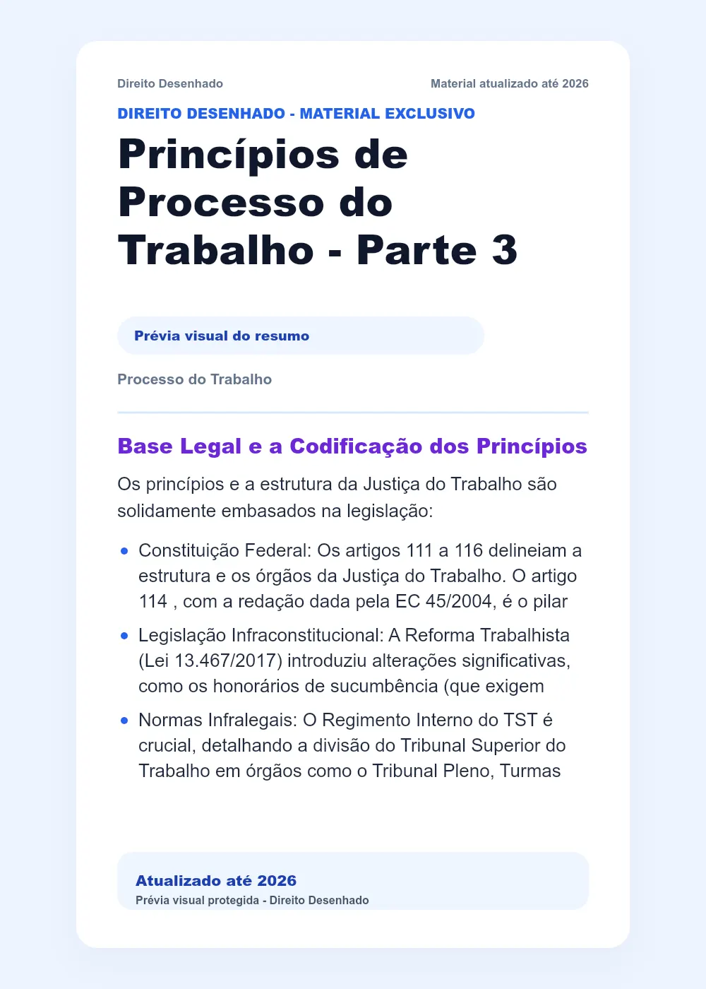 Resumos de Processo do Trabalho: Princípios de Processo do Trabalho - Parte 3