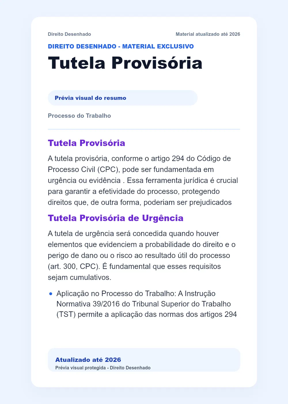Resumos de Processo do Trabalho: Tutela Provisória