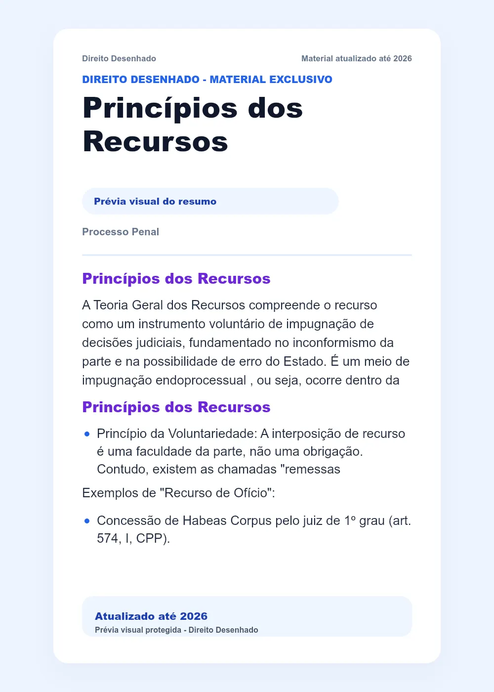 Resumos de Processo Penal: Princípios dos Recursos