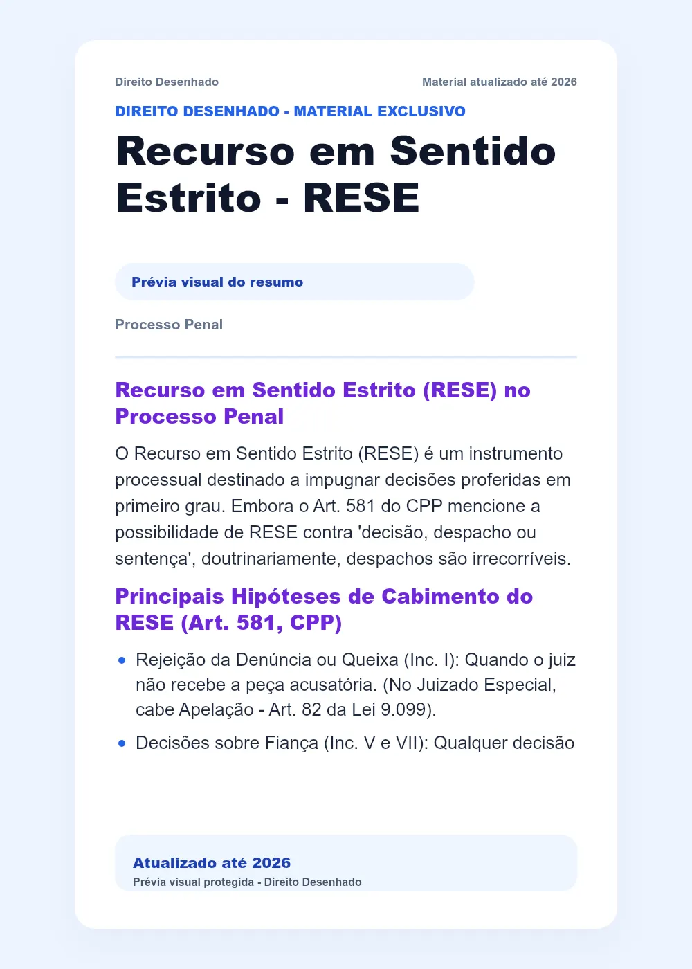 Resumos de Processo Penal: Recurso em Sentido Estrito - RESE