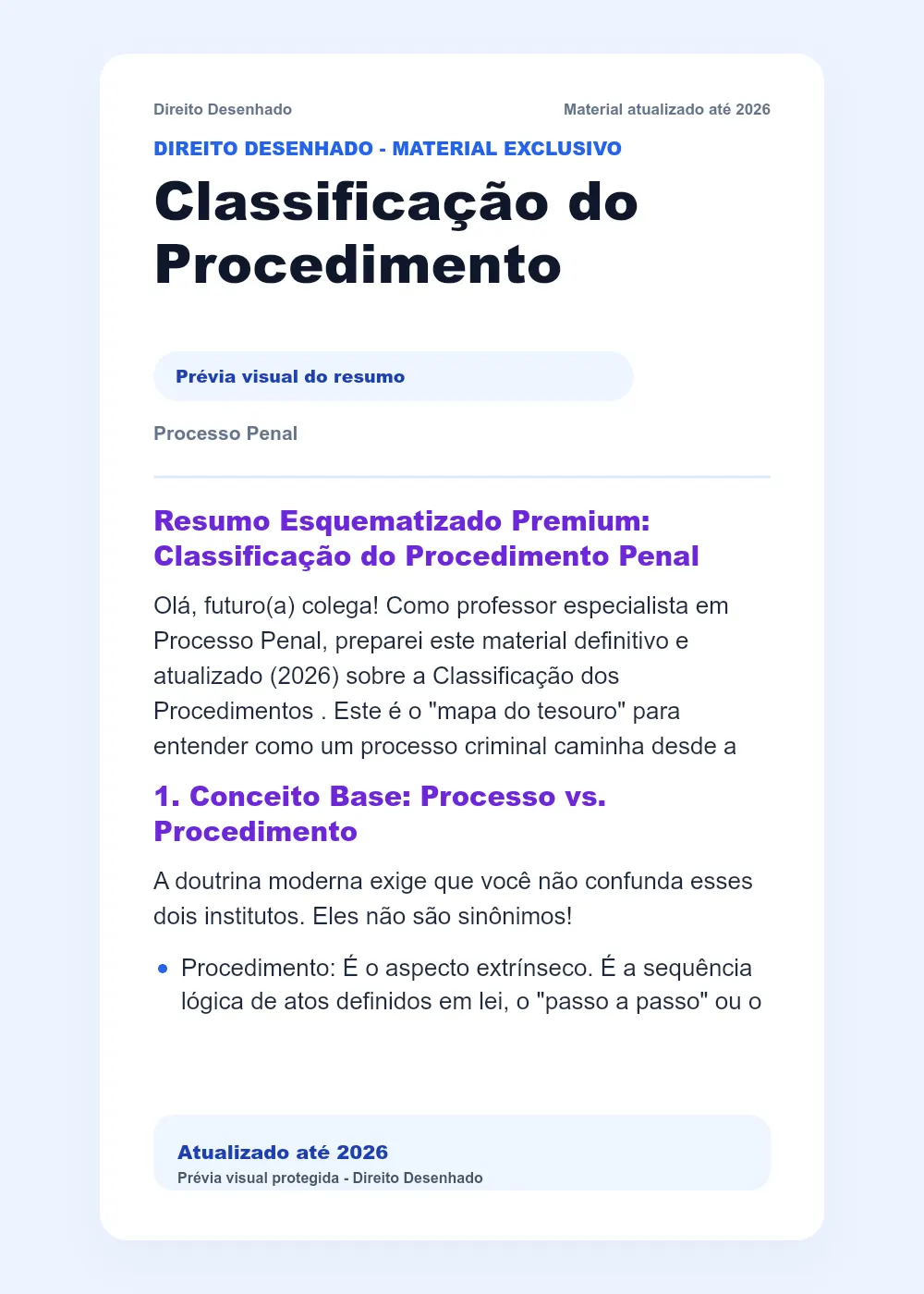 Resumos de Processo Penal: Classificação do Procedimento