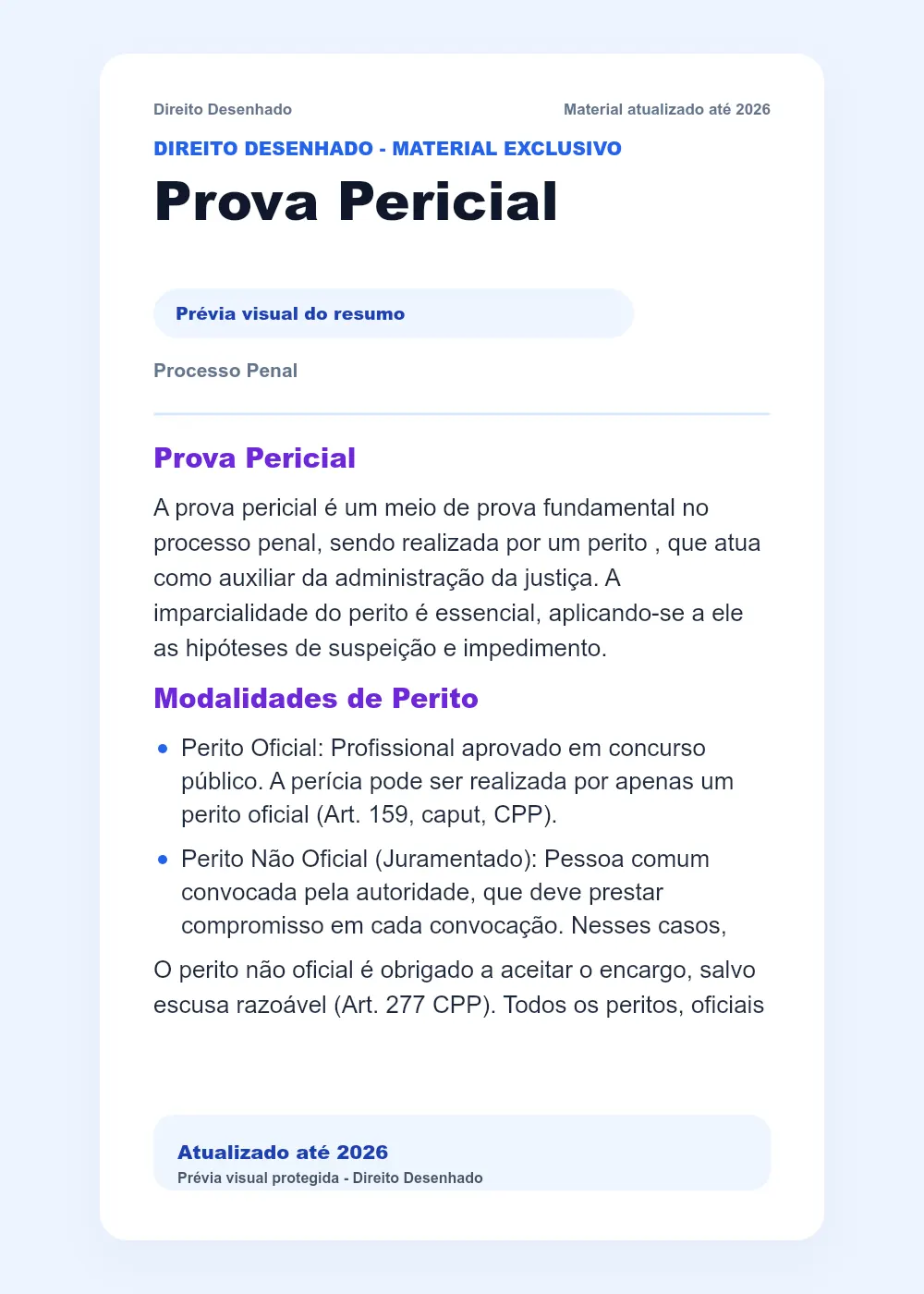 Resumos de Processo Penal: Prova Pericial