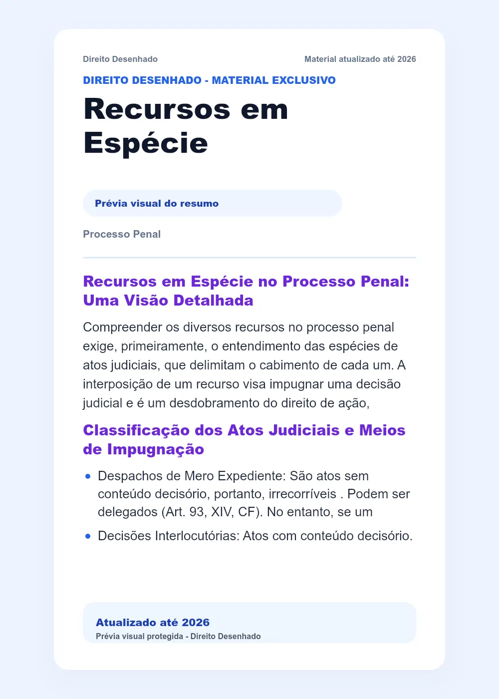 Resumos de Processo Penal: Recursos em Espécie