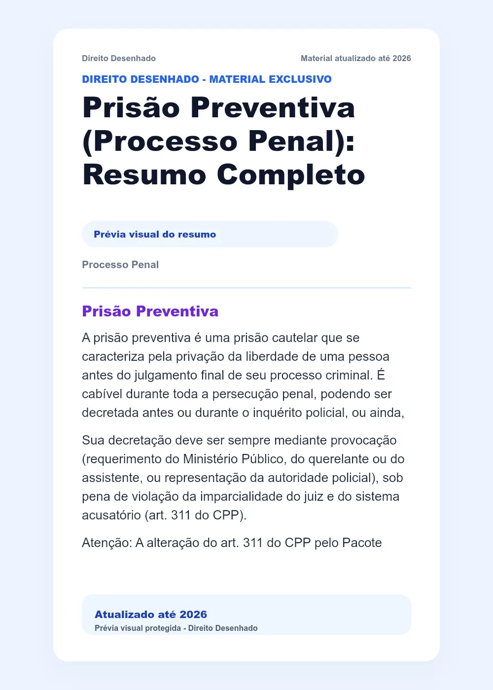 Resumos de Processo Penal: Prisão Preventiva (Processo Penal): Resumo Completo