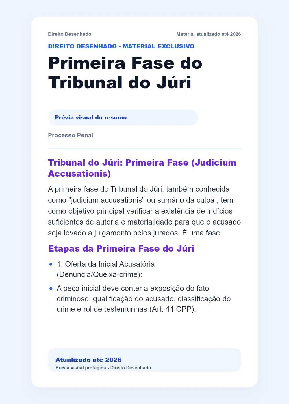 Resumos de Processo Penal: Primeira Fase do Tribunal do Júri