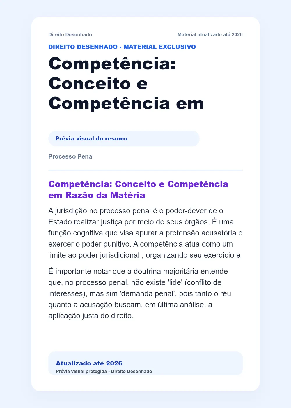 Resumos de Processo Penal: Competência: Conceito e Competência em Razão da Matéria