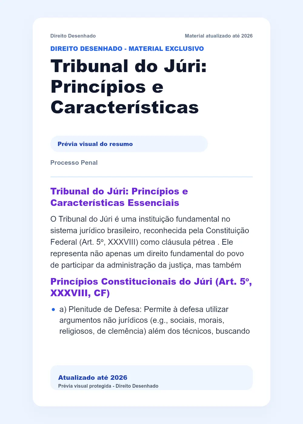 Resumos de Processo Penal: Tribunal do Júri: Princípios e Características