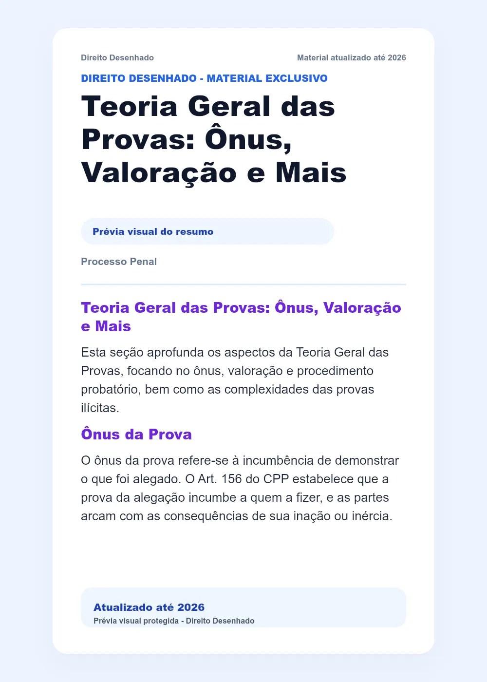 Resumos de Processo Penal: Teoria Geral das Provas: Ônus, Valoração e Mais