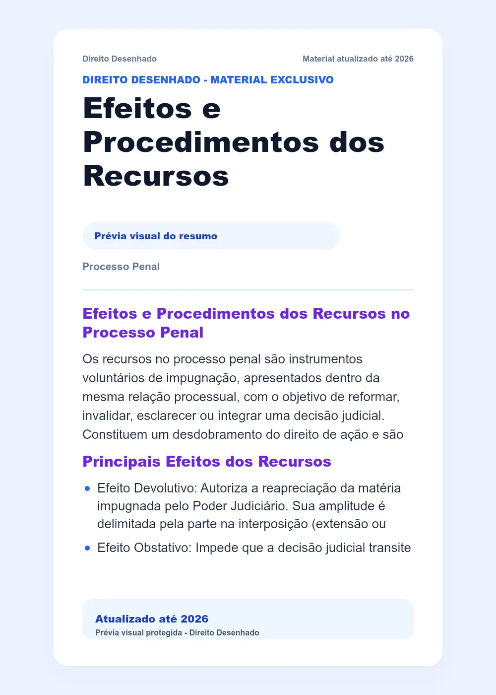Resumos de Processo Penal: Efeitos e Procedimentos dos Recursos